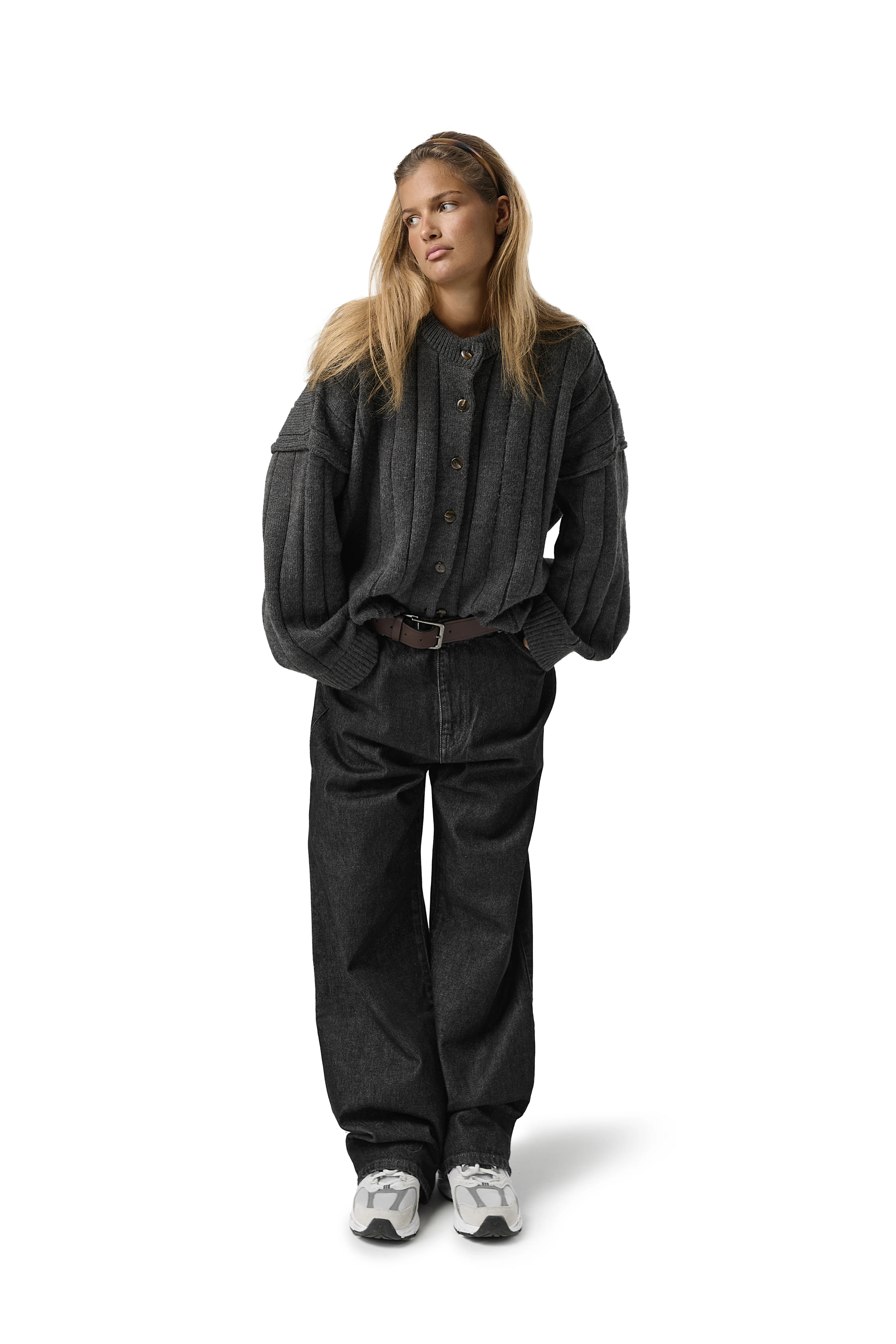 Bryant Button Cardigan in Charcoal - Image 8