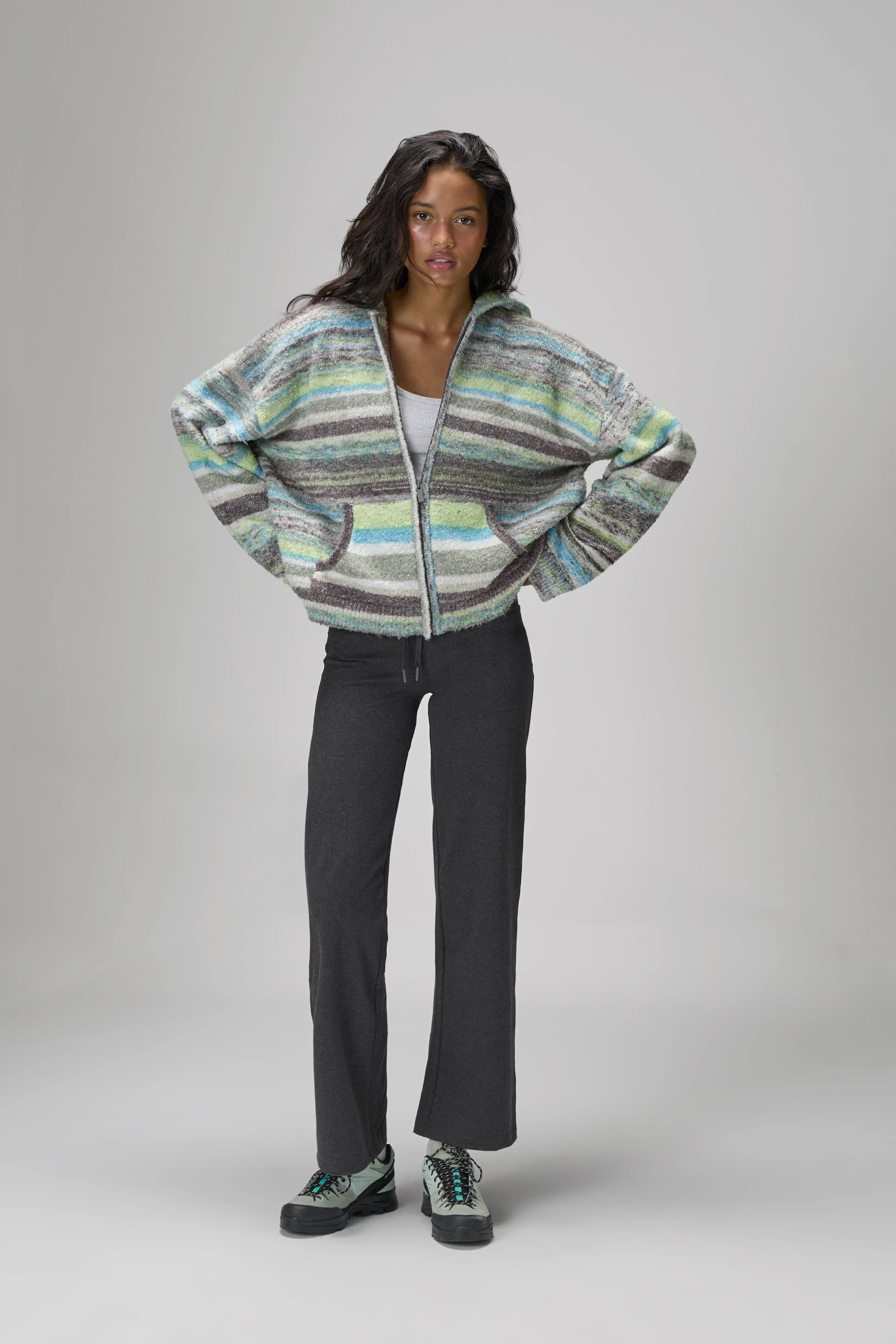 Emmett Knit Zip Up Hoodie in Lime - Image 3