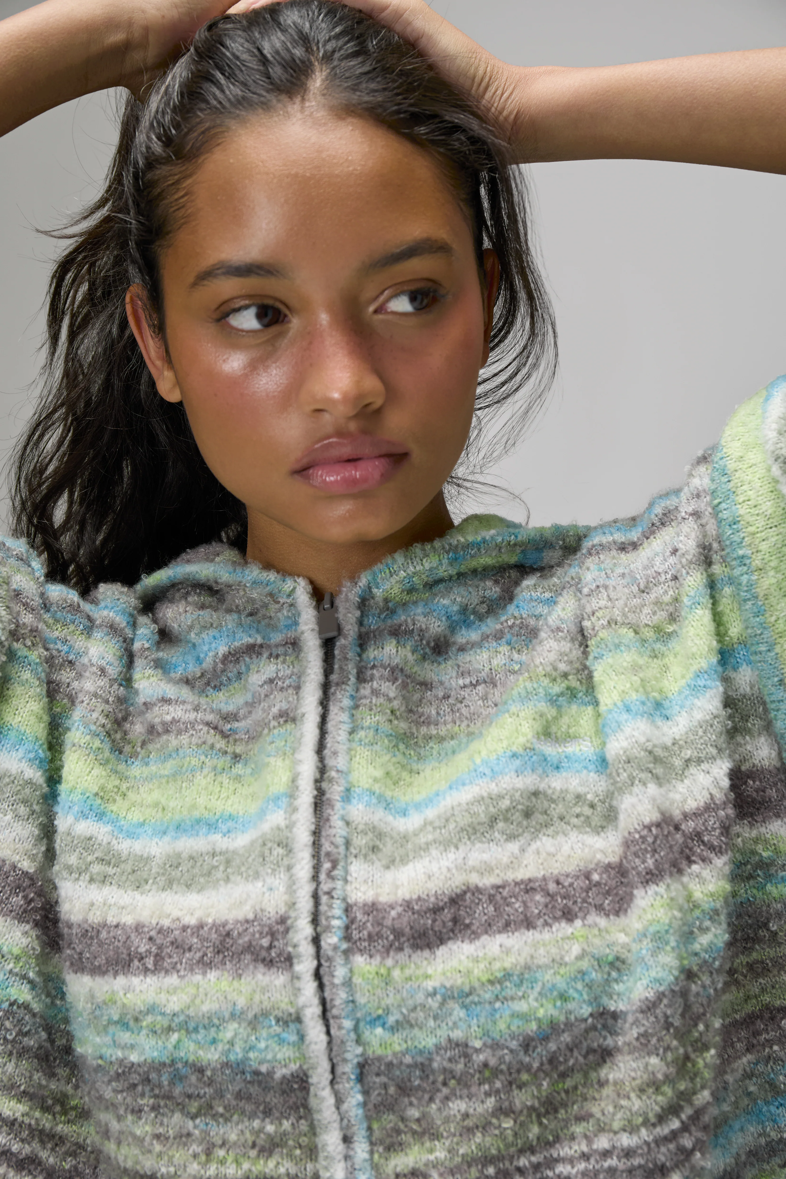 Emmett Knit Zip Up Hoodie in Lime - Image 7