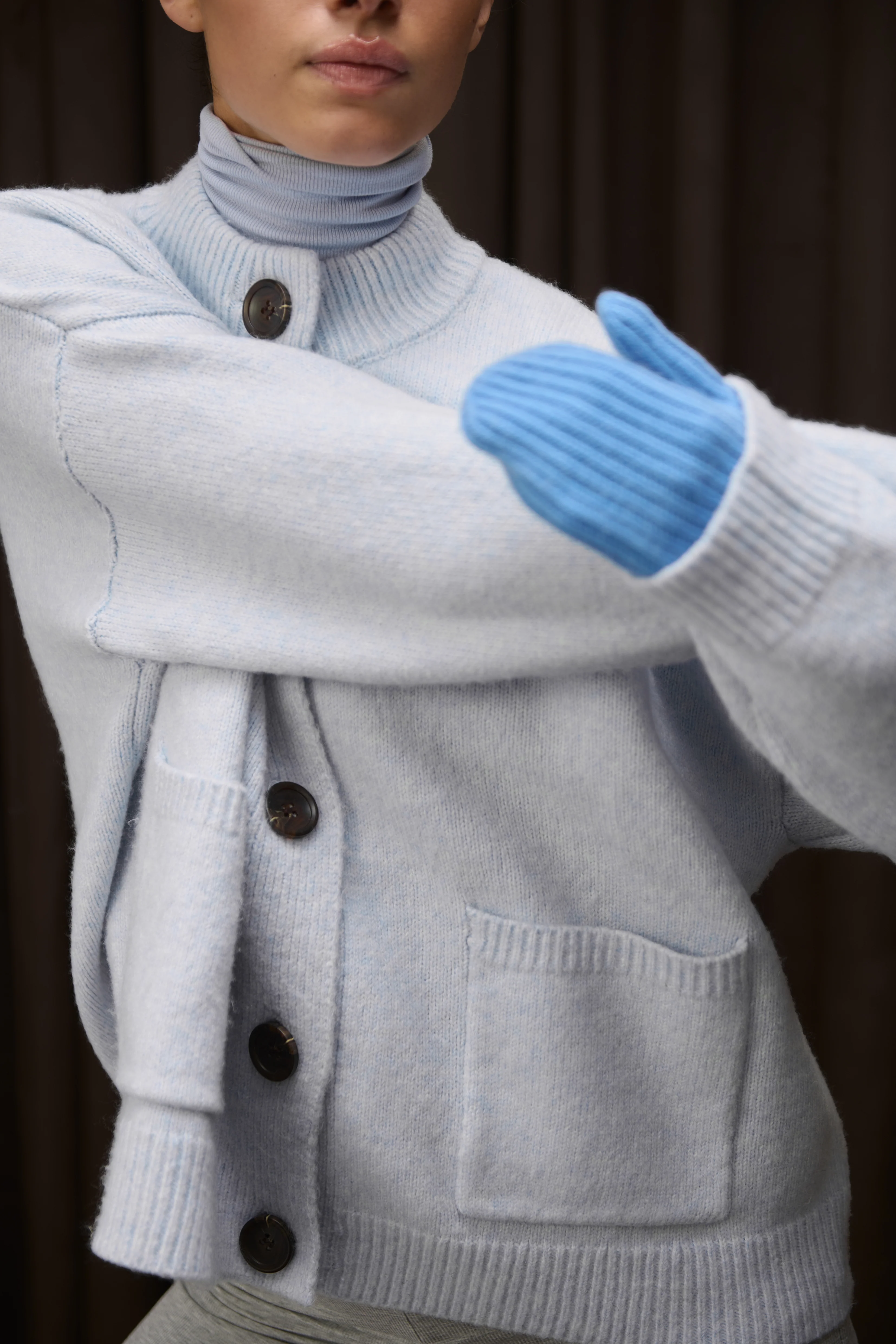 Eccles Button Cardigan in Powder Blue - Image 4