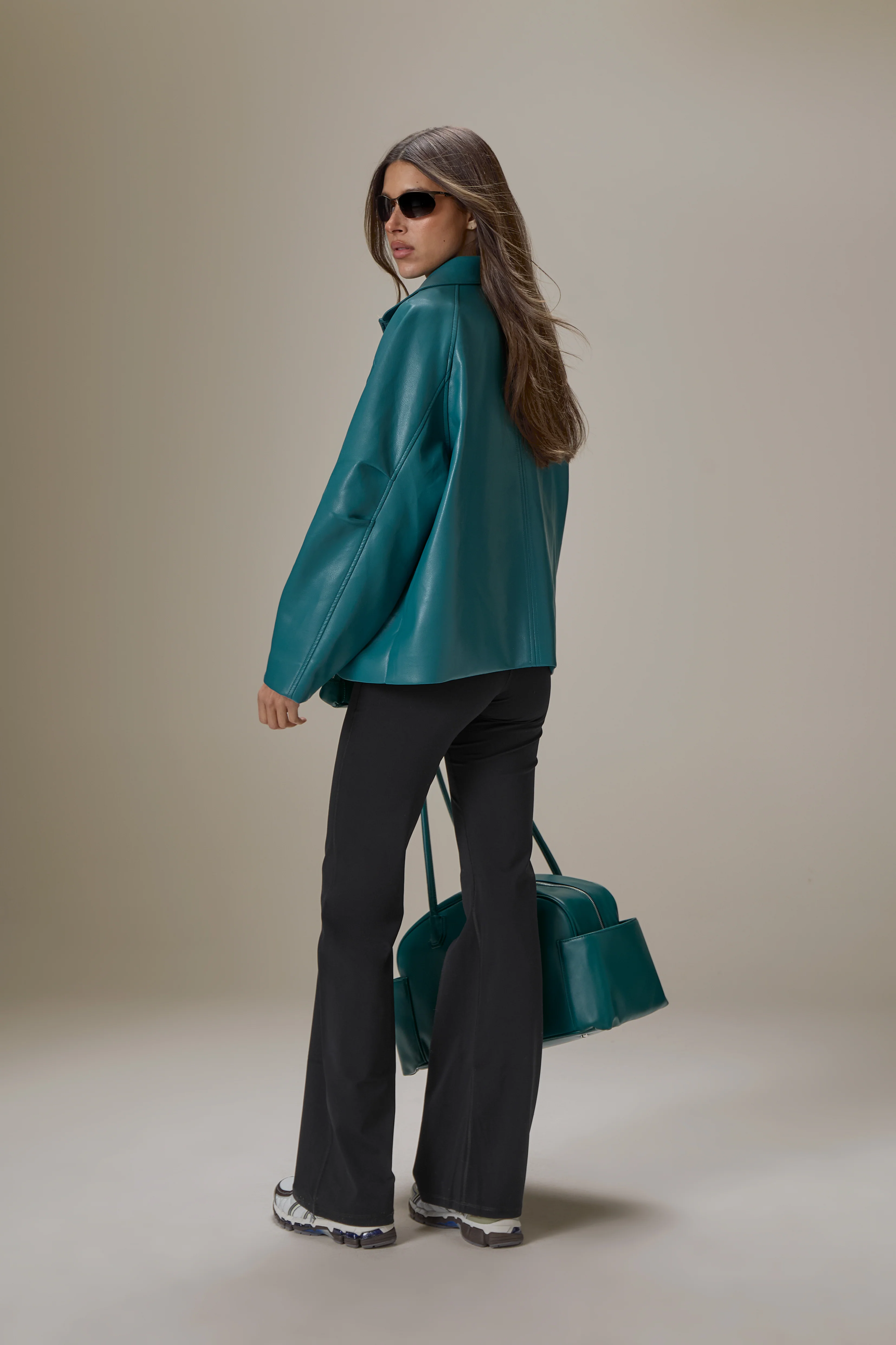 Hollies Classic Faux Leather Jacket in Dark Cyan - Image 3